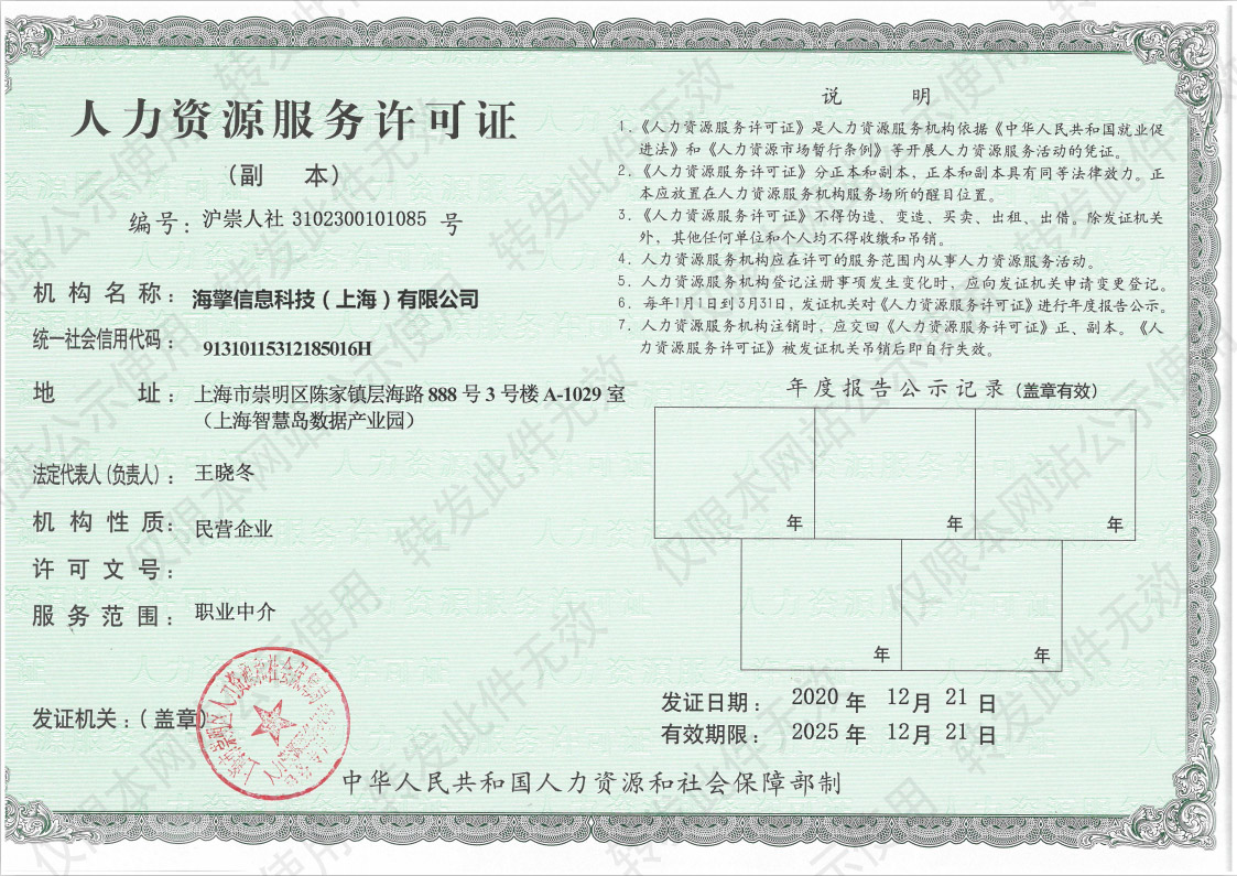 人力資源服務許可證